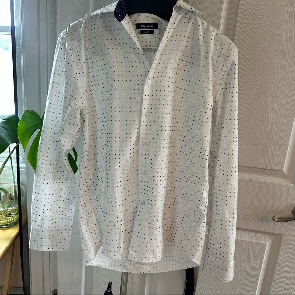 Nine West White Lightweight Button- Down Dress Shirt